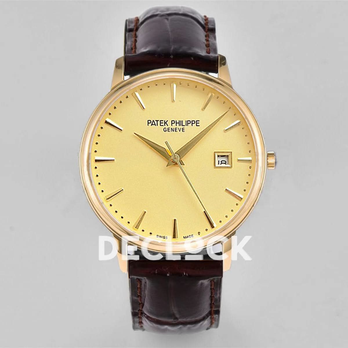 Patrimony Date Yellow Gold Gold Dial on Brown Leather Strap
