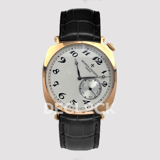 Vacheron Constantin Patrimony Date Rose Gold Black Dial on Brown Leather Strap Replica Watch