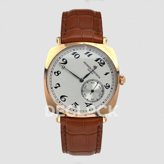 Vacheron Constantin Patrimony Date Rose Gold Black Dial on Brown Leather Strap Replica Watch