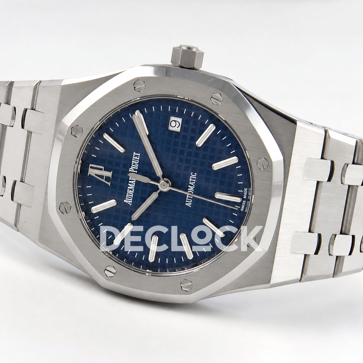 Audemars Piguet Royal Oak 15300 ZF Blue SA3120 — full watch side angle