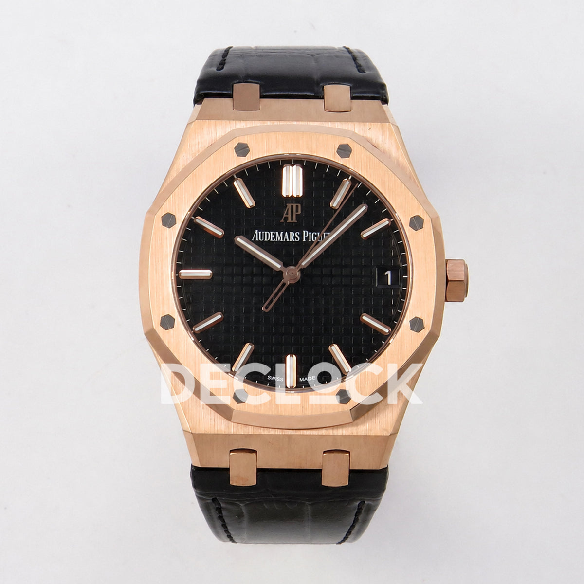 Audemars Piguet Royal Oak 41mm 15500 Rose Gold Black Dial Leather Strap DDF DD4302 Super Clone