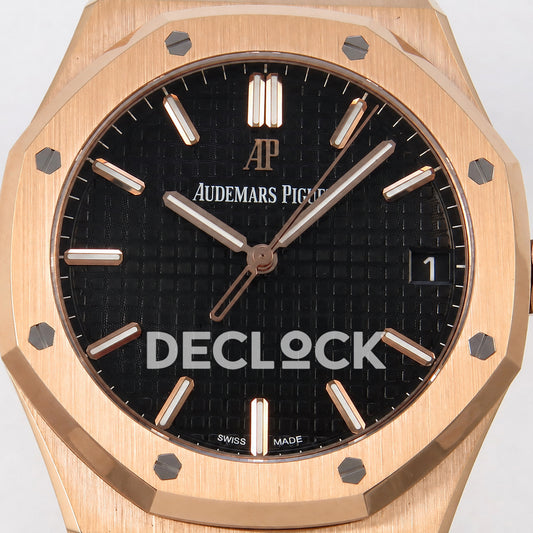 Audemars Piguet Royal Oak 41mm 15500 Rose Gold Black Dial Leather Strap DDF DD4302 Super Clone