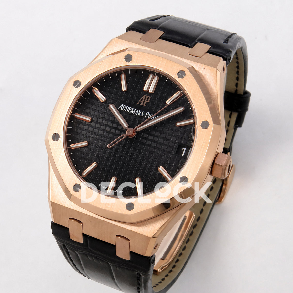 Audemars Piguet Royal Oak 41mm 15500 Rose Gold Black Dial Leather Strap DDF DD4302 Super Clone
