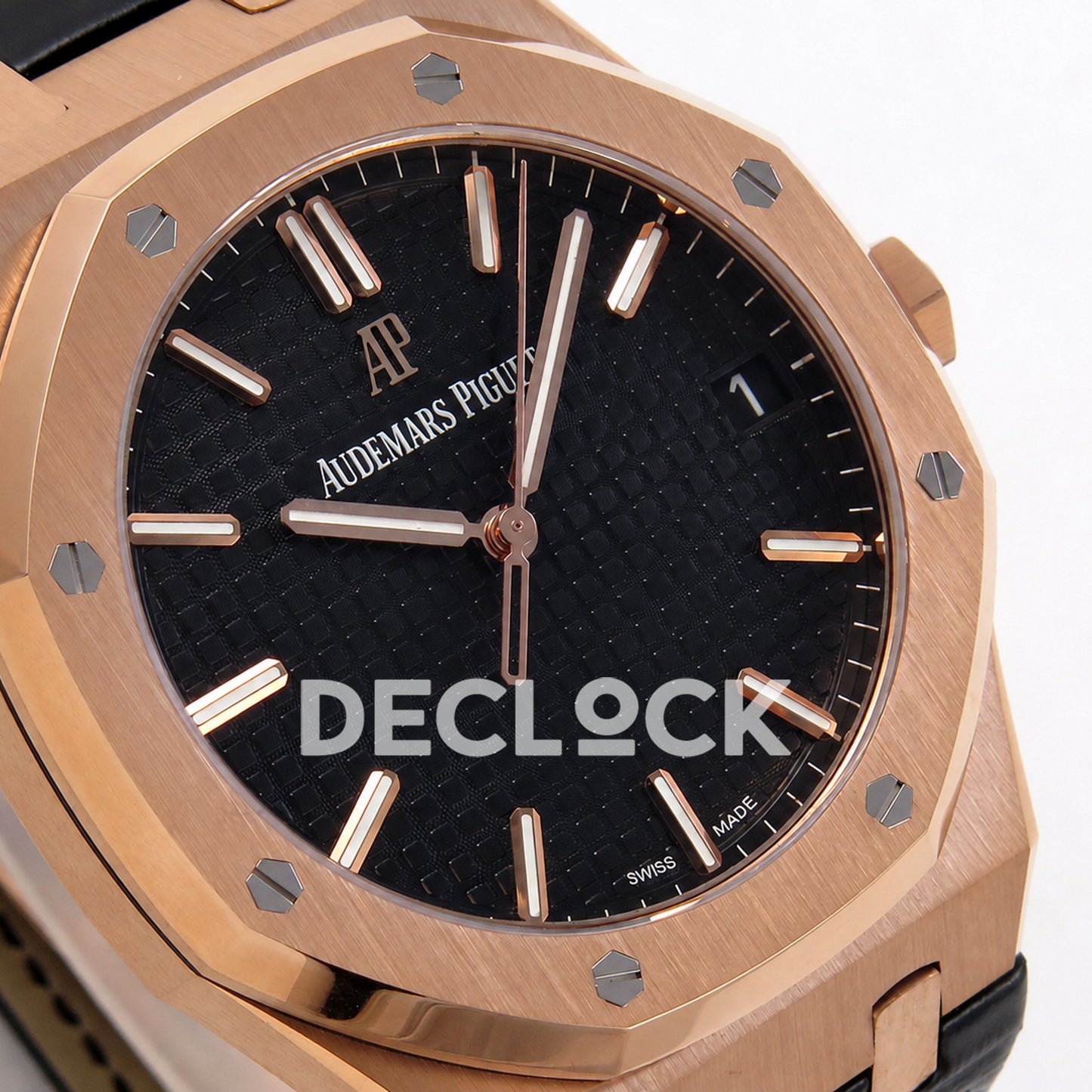Audemars Piguet Royal Oak 41mm 15500 Rose Gold Black Dial Leather Strap DDF DD4302 Super Clone
