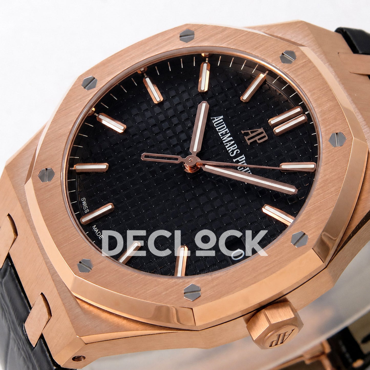 Audemars Piguet Royal Oak 41mm 15500 Rose Gold Black Dial Leather Strap DDF DD4302 Super Clone