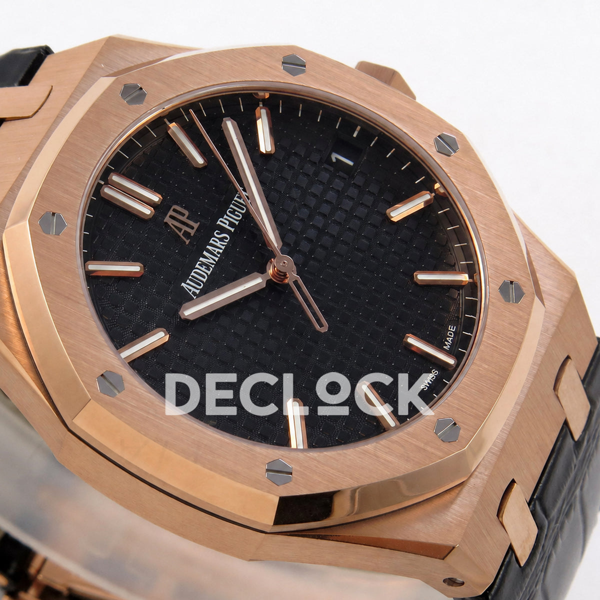 Audemars Piguet Royal Oak 41mm 15500 Rose Gold Black Dial Leather Strap DDF DD4302 Super Clone