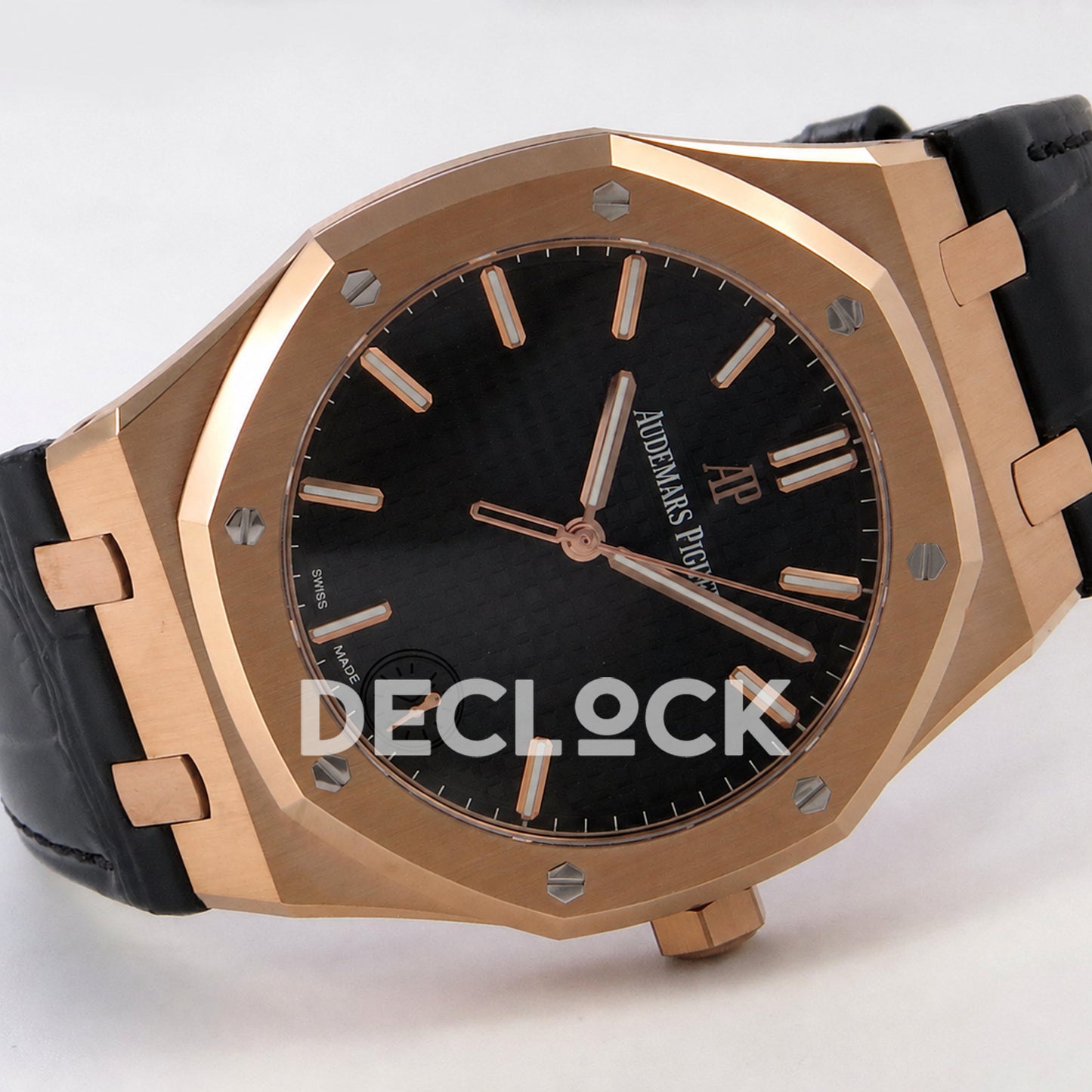 Audemars Piguet Royal Oak 41mm 15500 Rose Gold Black Dial Leather Strap DDF DD4302 Super Clone