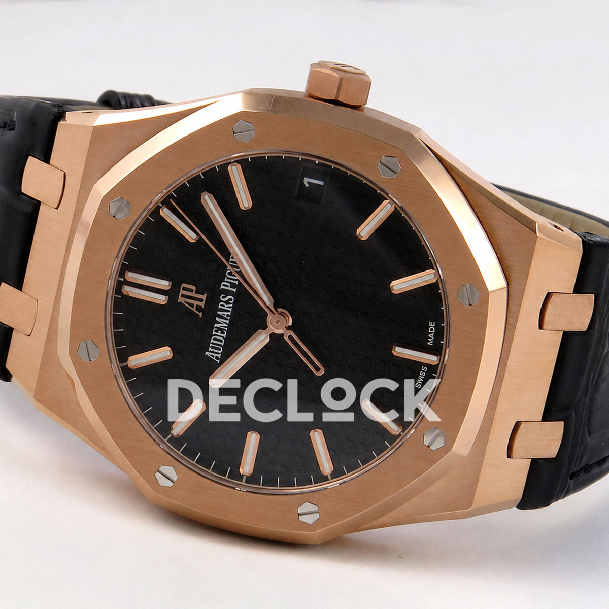 Audemars Piguet Royal Oak 41mm 15500 Rose Gold Black Dial Leather Strap DDF DD4302 Super Clone