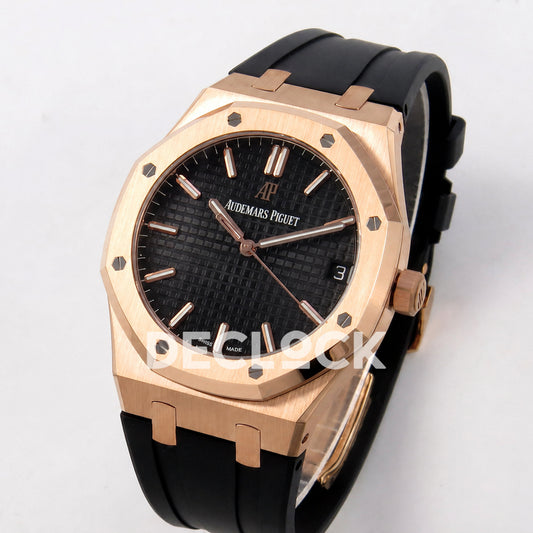 Audemars Piguet Royal Oak 41mm 15500 Rose Gold Black Dial Rubber Strap DDF DD4302 Super Clone