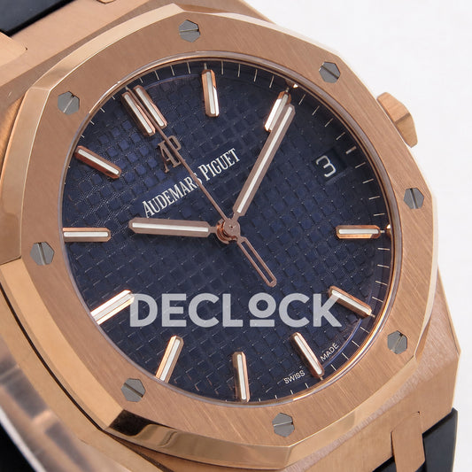 Audemars Piguet Royal Oak 41mm 15500 Rose Gold Blue Dial Rubber Strap DDF DD4302 Super Clone