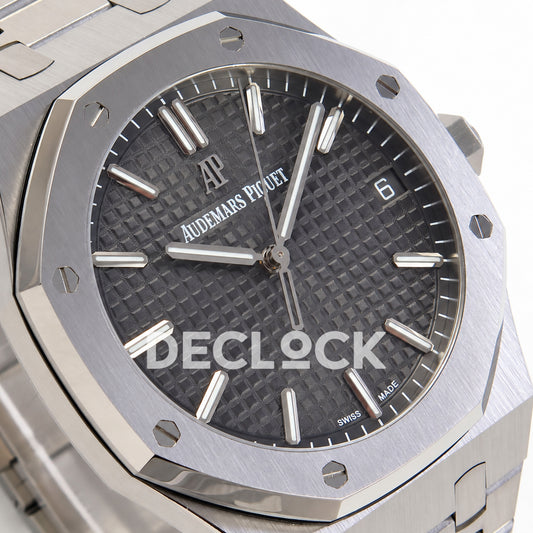 Audemars Piguet Royal Oak 15500ST.OO.1220ST.02 JF gray dial steel bracelet DD4302 — dial left angle