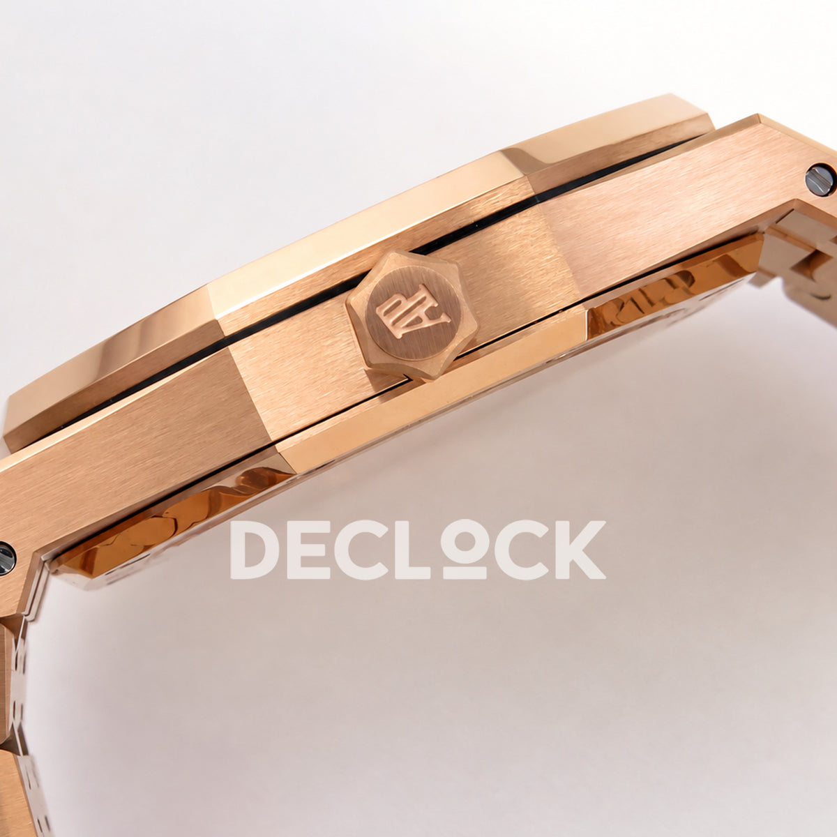 Audemars Piguet Royal Oak 15500OR.OO.1220OR.01 JF black dial rose gold bracelet DD4302 — crown profile