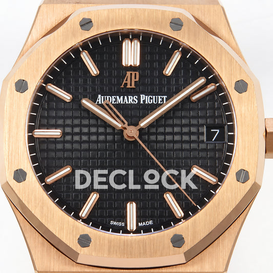 Audemars Piguet Royal Oak 15500OR.OO.1220OR.01 JF black dial rose gold bracelet DD4302 — dial close up