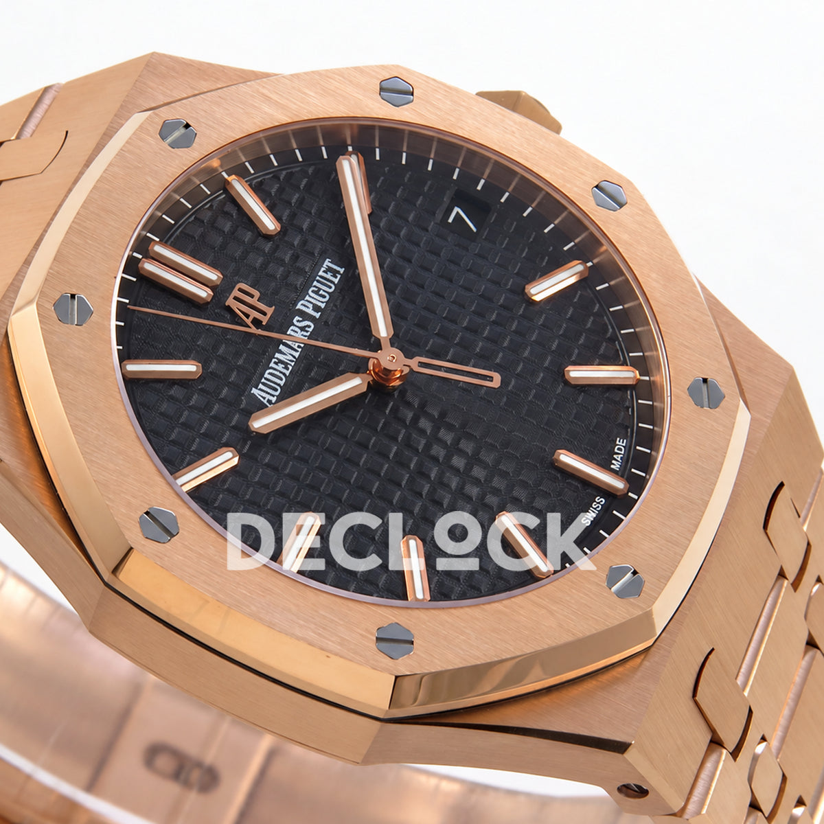 Audemars Piguet Royal Oak 15500OR.OO.1220OR.01 JF black dial rose gold bracelet DD4302 — left angle