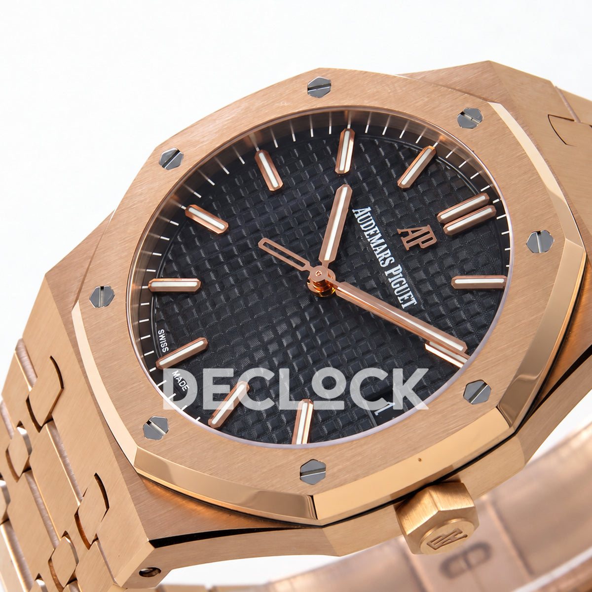 Audemars Piguet Royal Oak 15500OR.OO.1220OR.01 JF black dial rose gold bracelet DD4302 — right angle