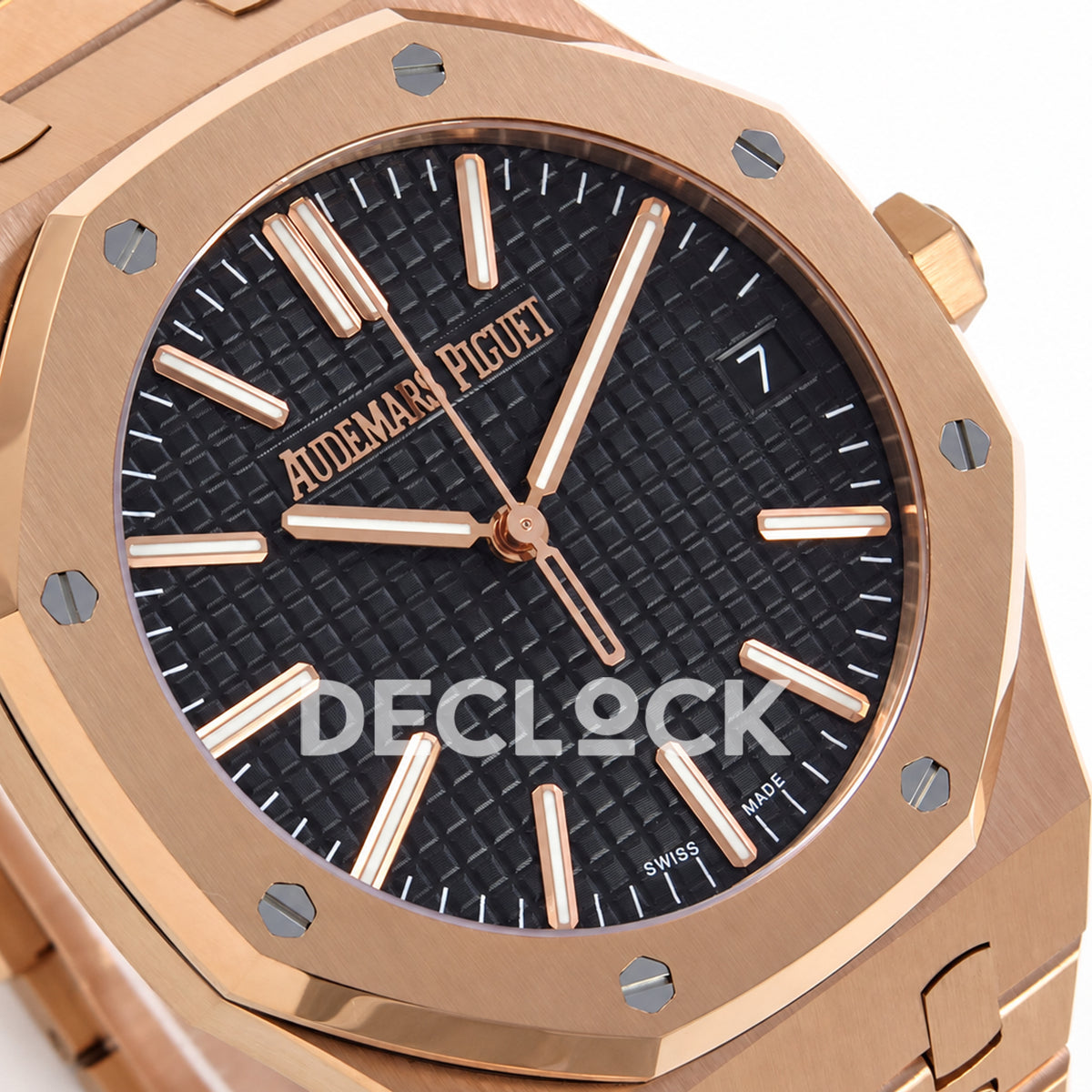 Audemars Piguet Royal Oak 15510OR.OO.1320OR.04 JF black dial rose gold bracelet DD4302 — dial left angle