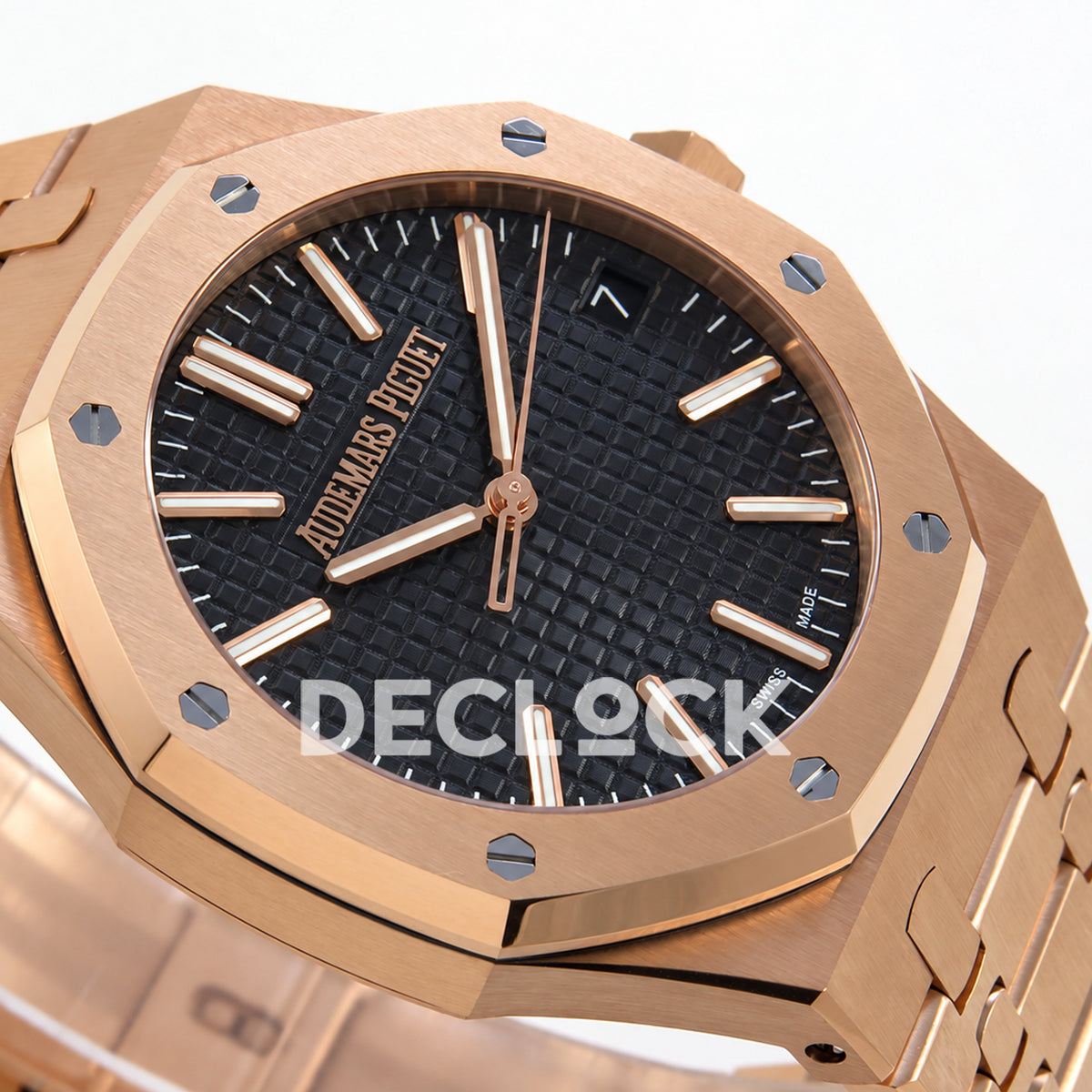 Audemars Piguet Royal Oak 15510OR.OO.1320OR.04 JF black dial rose gold bracelet DD4302 — dial right angle