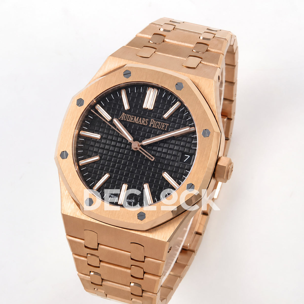 Audemars Piguet Royal Oak 15510OR.OO.1320OR.04 JF black dial rose gold bracelet DD4302 — three quarter front