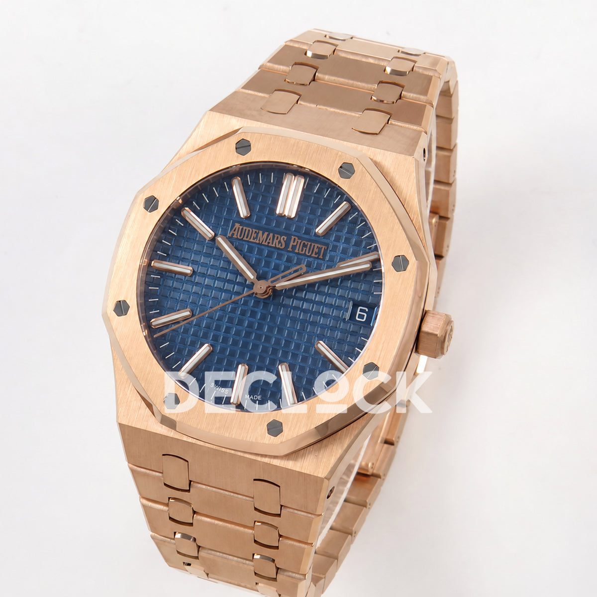 Audemars Piguet Royal Oak 15510OR.OO.1320OR.03 JF blue dial rose gold bracelet DD4302 — three quarter front