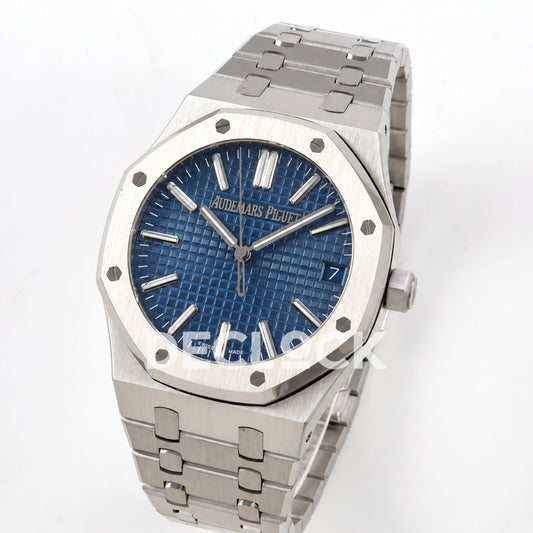 Audemars Piguet Royal Oak 15510ST.OO.1320ST.06 JF blue dial steel bracelet DD4302 — angled front