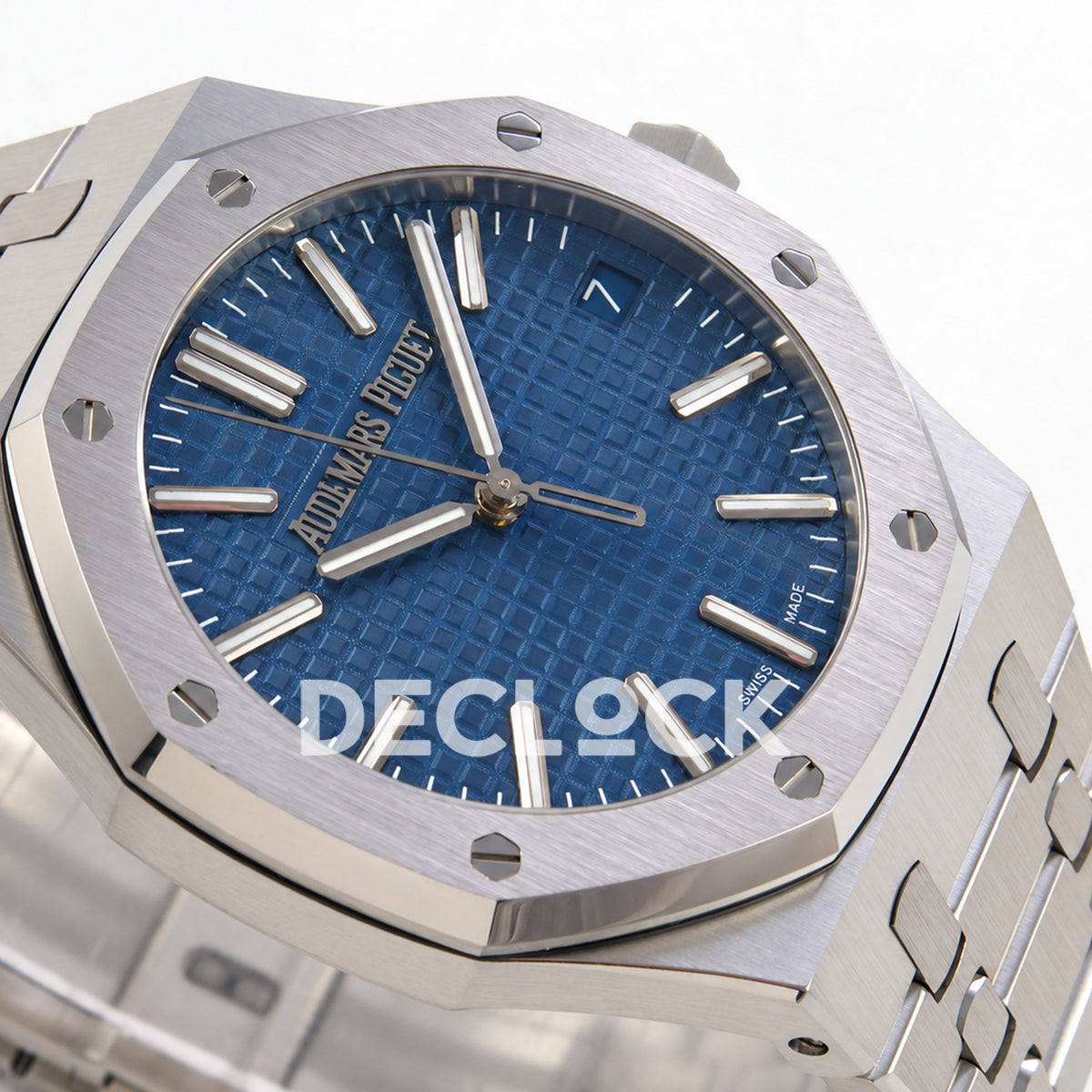 Audemars Piguet Royal Oak 15510ST.OO.1320ST.06 JF blue dial steel bracelet DD4302 — left angle