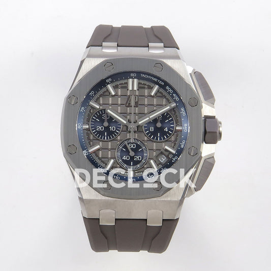 Audemars Piguet Royal Oak Offshore 26420 DDF replica - grey patterned dial, blue chronograph counters and grey rubber strap