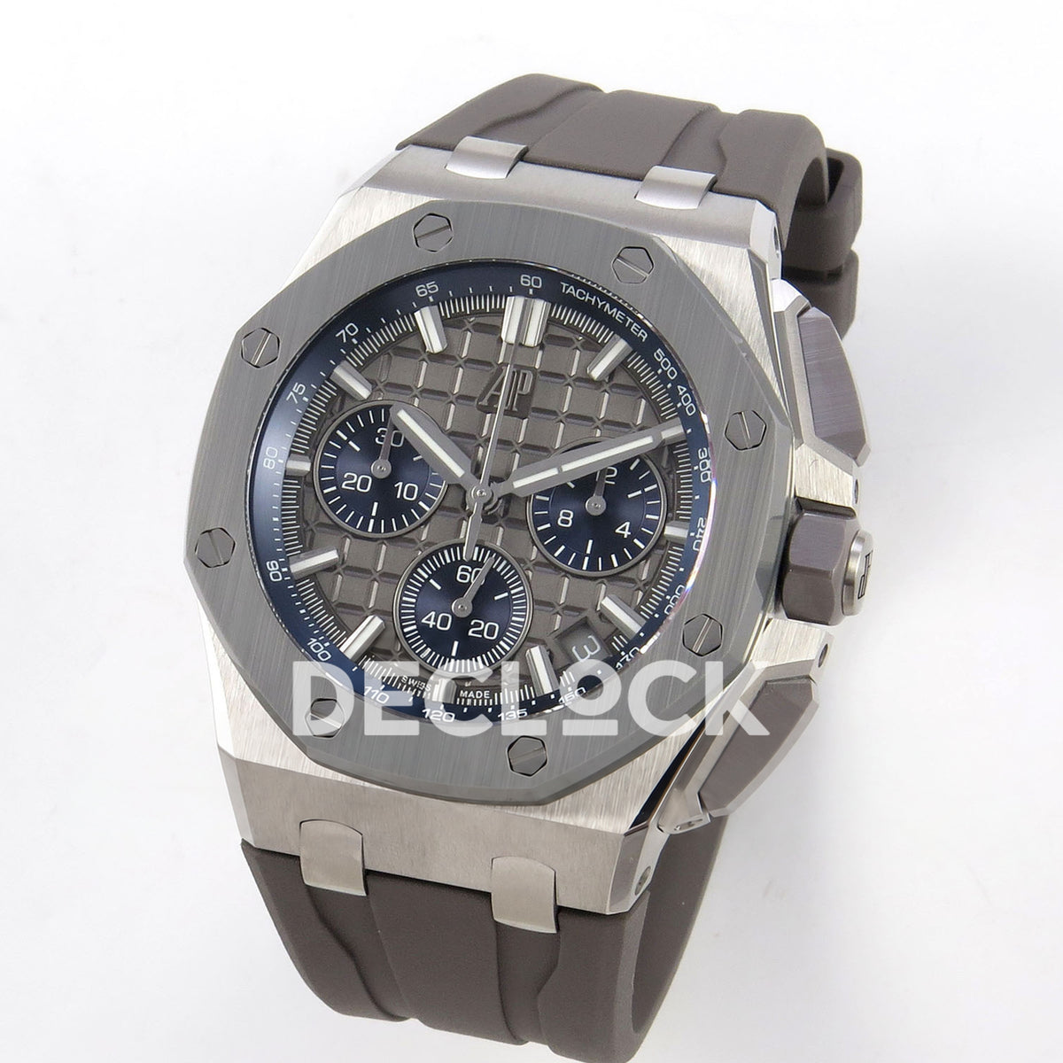Audemars Piguet Royal Oak Offshore 26420 DDF replica - angled grey dial, octagonal bezel and grey rubber strap