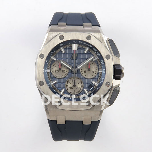 Audemars Piguet Royal Oak Offshore 26420 DDF replica - blue patterned dial, silver counters and blue rubber strap