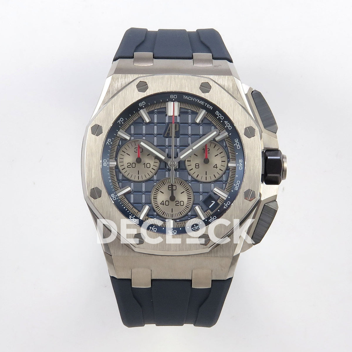 Audemars Piguet Royal Oak Offshore 26420 DDF replica - blue patterned dial, silver counters and blue rubber strap