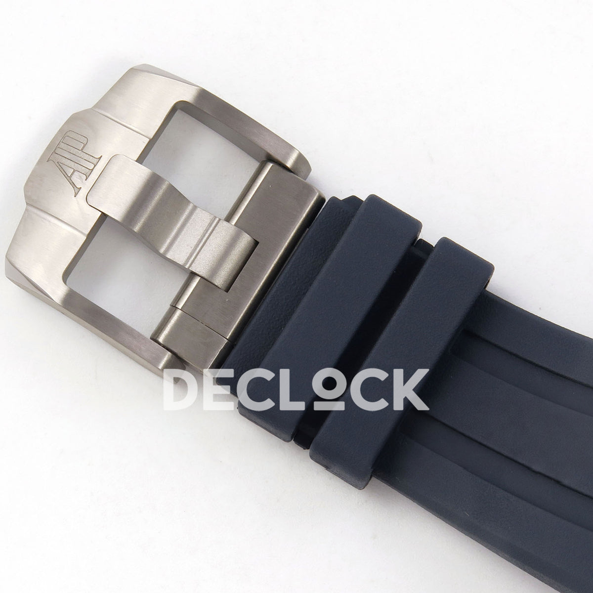 Audemars Piguet Royal Oak Offshore 26420 DDF replica - engraved AP pin buckle and textured blue rubber strap