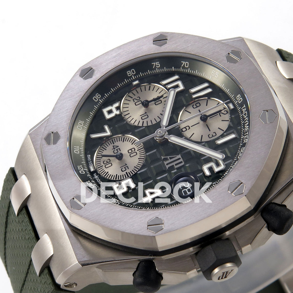 Audemars Piguet Royal Oak Offshore 42 26238TI.OO.A056CA.01 Titanium Green OCTA SA4404 Free Sprung replica - dial diagonal