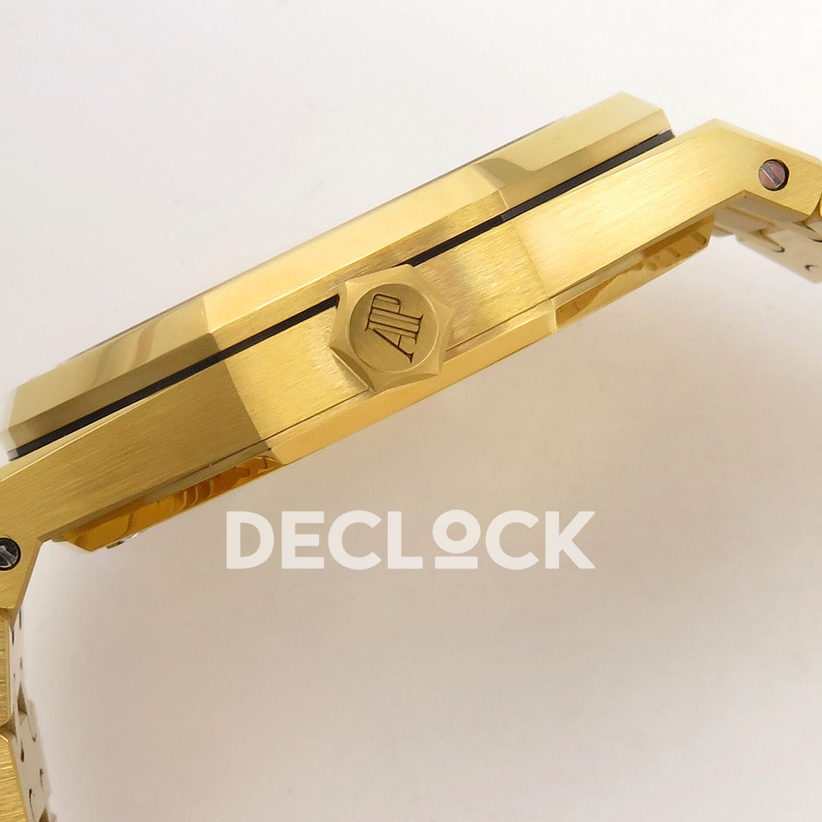 Audemars Piguet Royal Oak Openworked 15407BA DDF replica - original AP winding crown and yellow gold-tone case