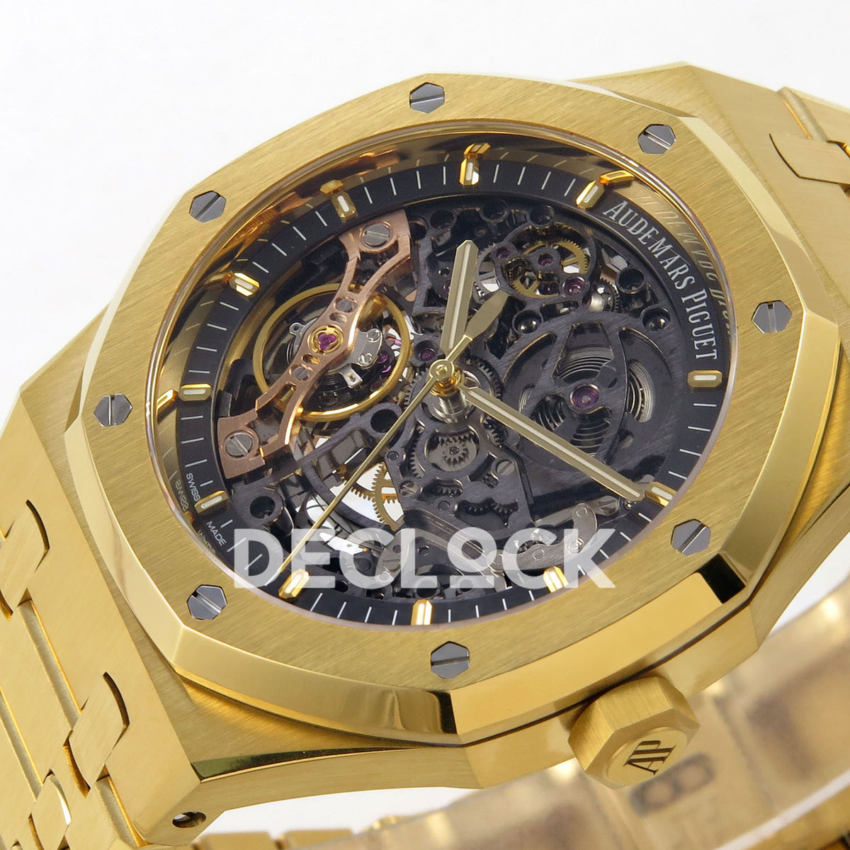 Audemars Piguet Royal Oak Openworked 15407BA DDF replica - openworked dial and integrated yellow gold-tone bracelet from the opposite angle