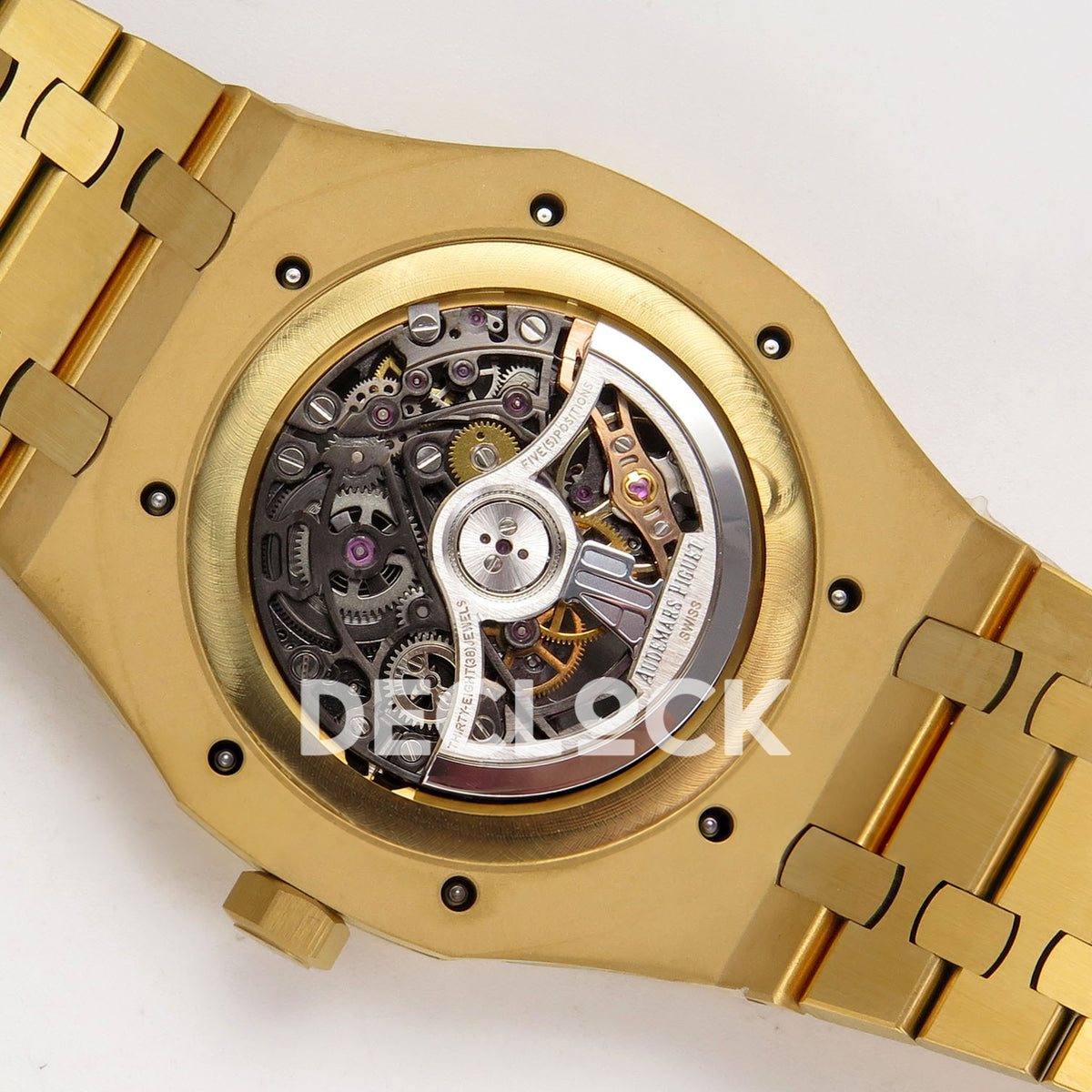 Audemars Piguet Royal Oak Openworked 15407BA DDF replica - open caseback with original silver AP rotor and skeleton movement