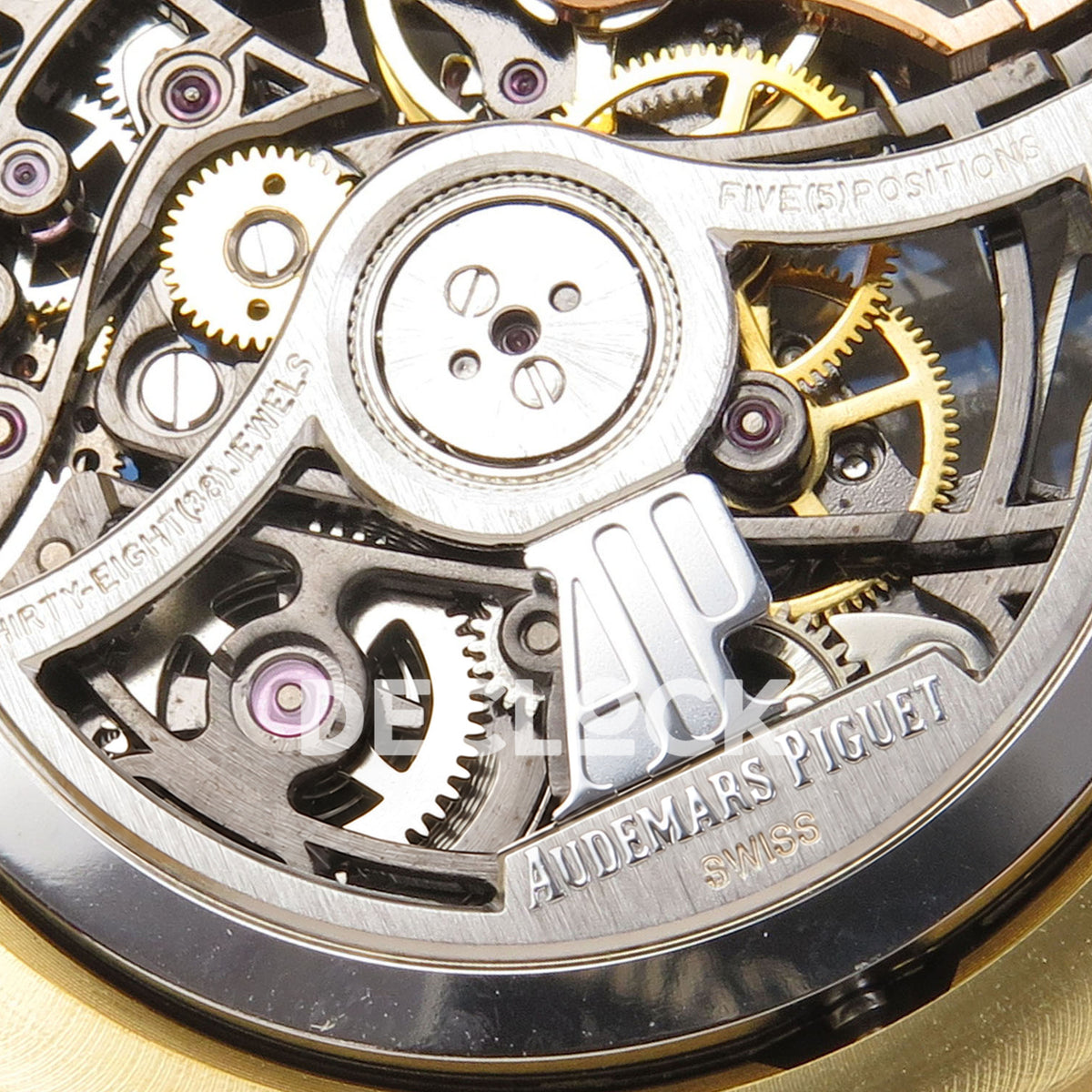 Audemars Piguet Royal Oak Openworked 15407BA DDF replica - original AP rotor, Audemars Piguet engravings and movement gears in close-up