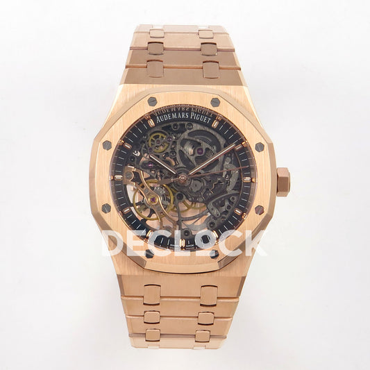 Audemars Piguet Royal Oak Openworked 15407OR DDF replica - openworked dark dial and rose gold-tone integrated bracelet
