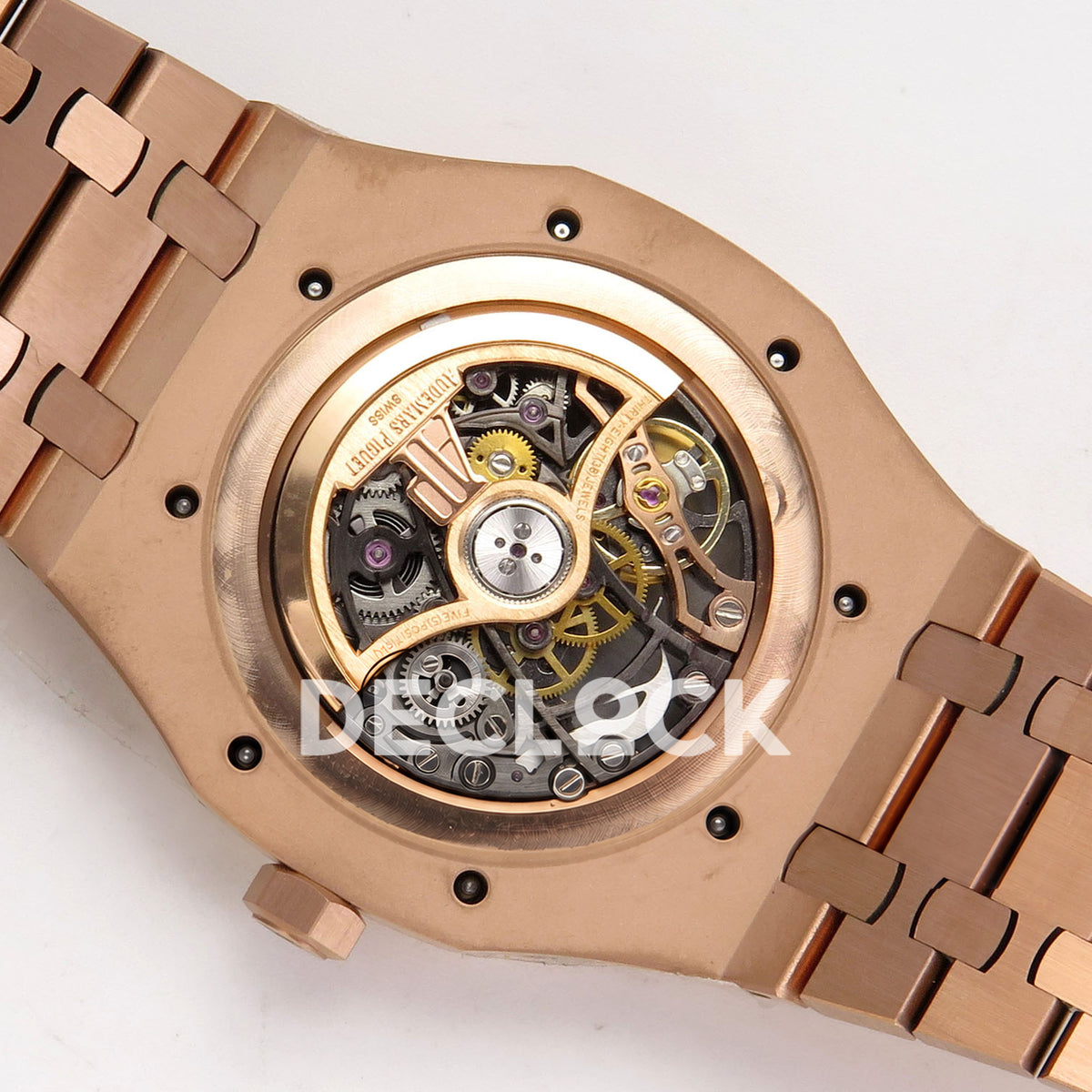 Audemars Piguet Royal Oak Openworked 15407OR DDF replica - original skeleton movement and silver AP rotor in an alternate position