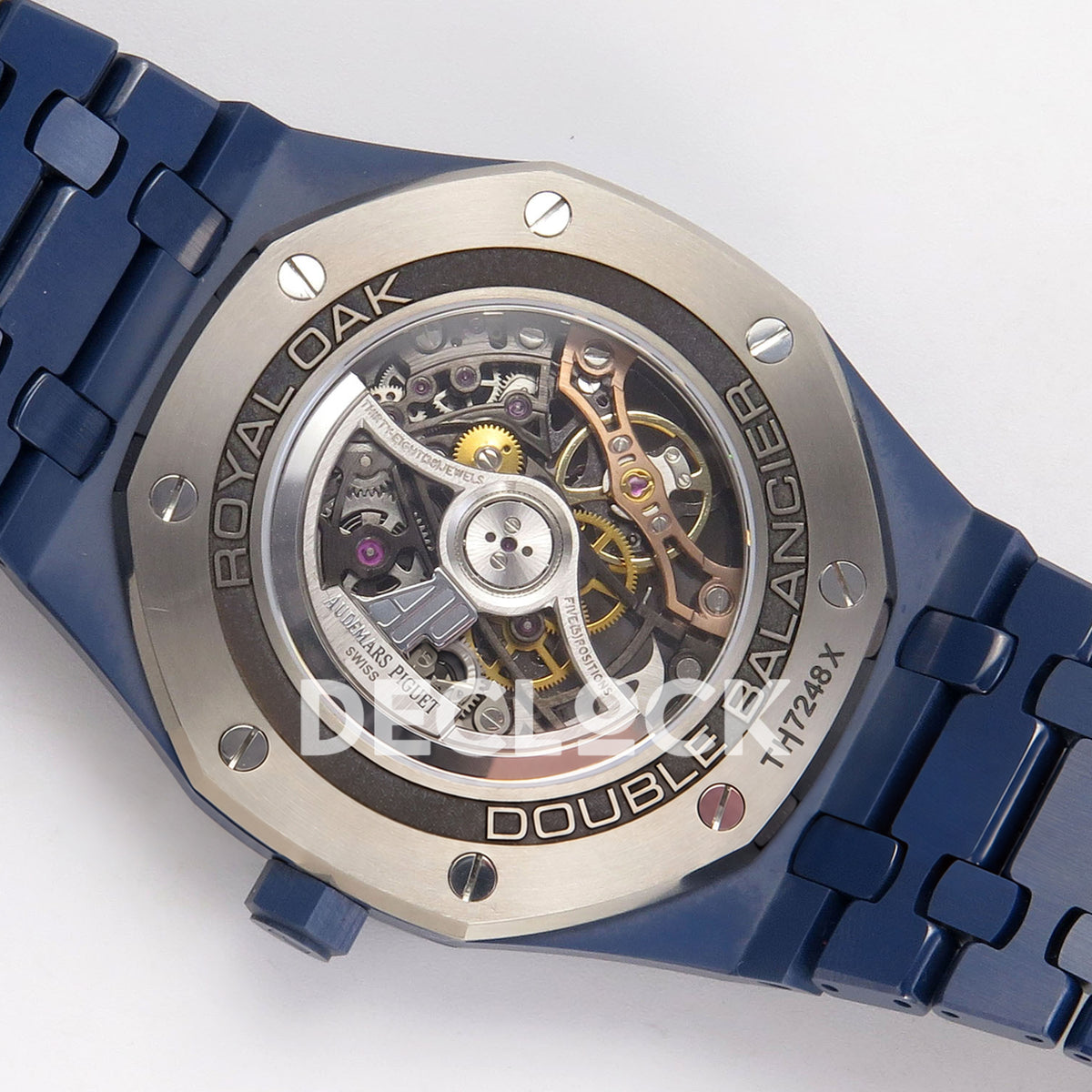 Audemars Piguet Royal Oak Openworked 15416CD DDF replica - transparent caseback with original Royal Oak, Double Balancier and TH7248X engravings