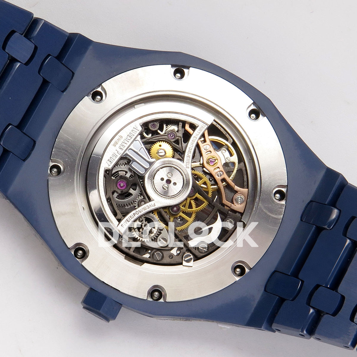 Audemars Piguet Royal Oak Openworked 15416CD DDF replica - original silver AP rotor and skeleton movement in an alternate rotor position