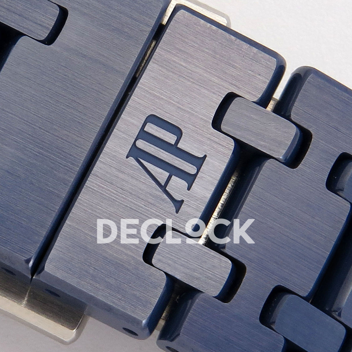 Audemars Piguet Royal Oak Openworked 15416CD DDF replica - original AP engraving and blue ceramic integrated bracelet close-up