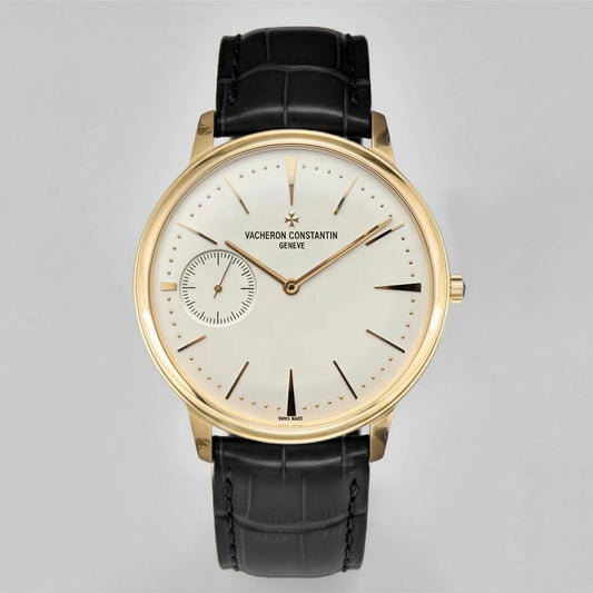 Vacheron Constantin Patrimony Date Rose Gold Black Dial on Brown Leather Strap Replica Watch