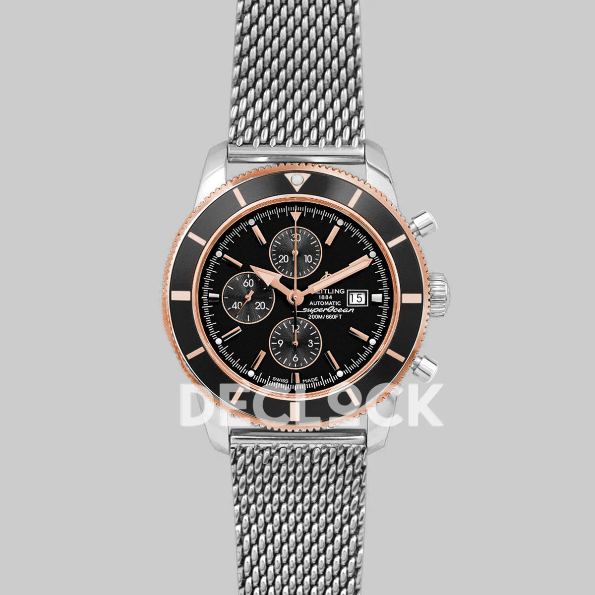Breitling Superocean Heritage Chronograph 46mm Black Dial Rose Gold Bezel Replica Watch