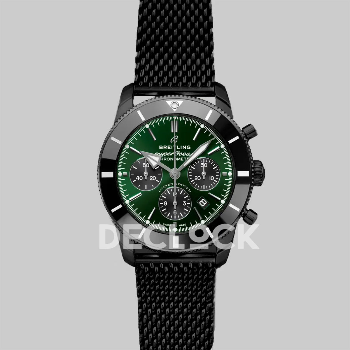 Breitling Superocean Heritage II B01 Chronograph in Black Dial on Steel on Black Leather Strap Replica Watch