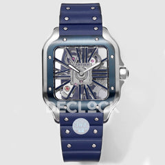 Santos de Cartier Skeleton SS Blue Strap Blue Bezel