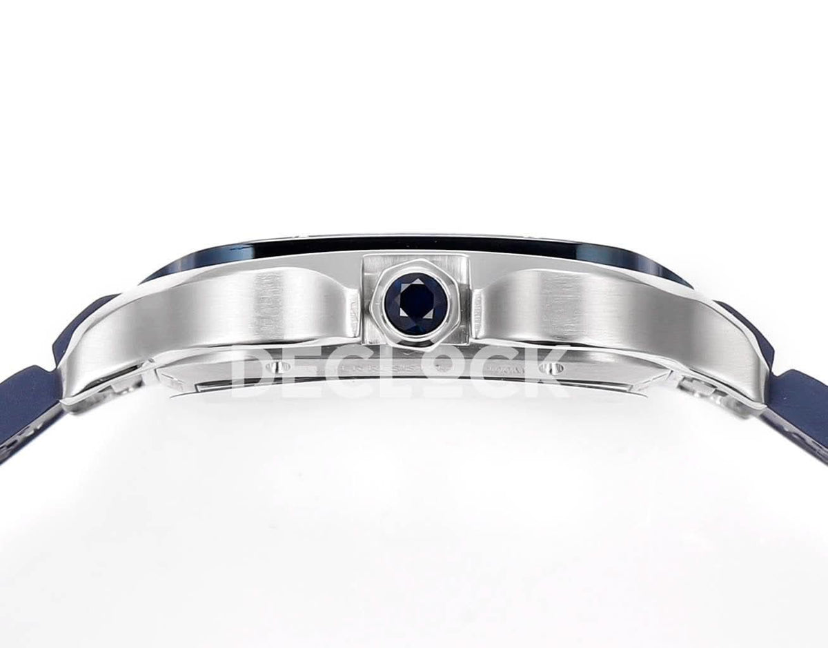 Replica Cartier Santos de Cartier Skeleton SS Blue Strap Blue Bezel |  Declock.