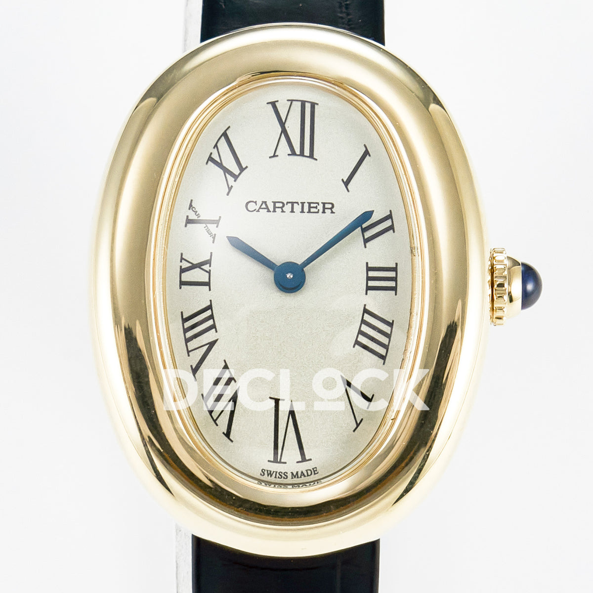 Cartier Baignoire Yellow Gold Plated 31x23mm Black Leather DRF Swiss Quartz