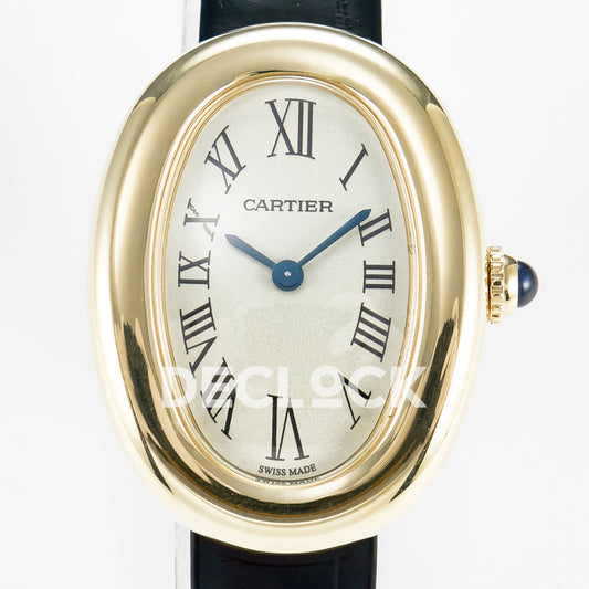Cartier Baignoire Yellow Gold Plated 31x23mm Black Leather DRF Swiss Quartz