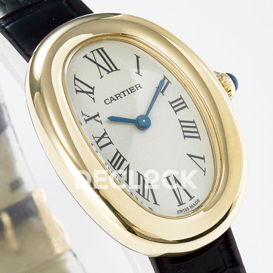 Cartier Baignoire Yellow Gold Plated 31x23mm Black Leather DRF Swiss Quartz