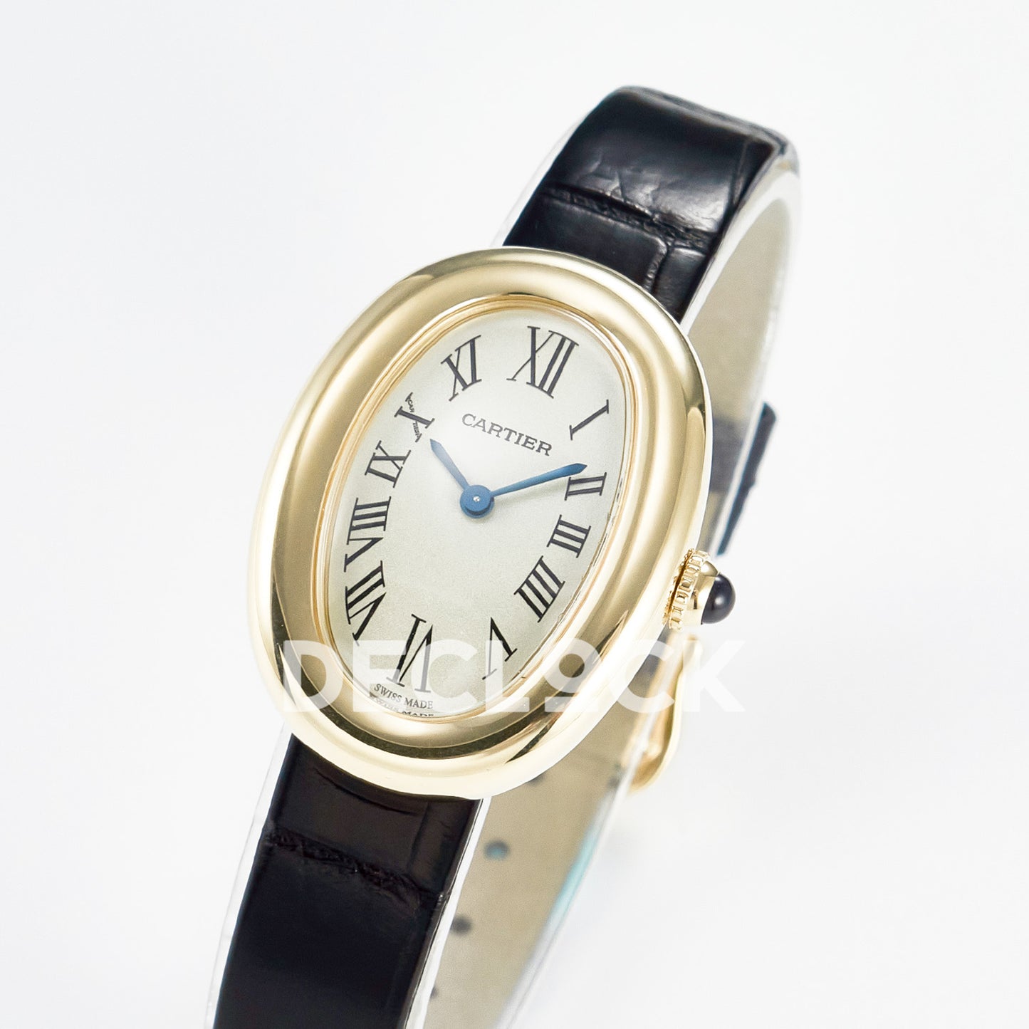 Cartier Baignoire Yellow Gold Plated 31x23mm Black Leather DRF Swiss Quartz
