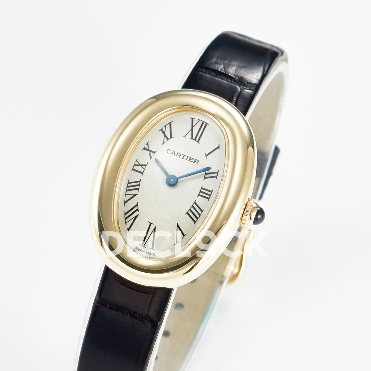 Cartier Baignoire Yellow Gold Plated 31x23mm Black Leather DRF Swiss Quartz